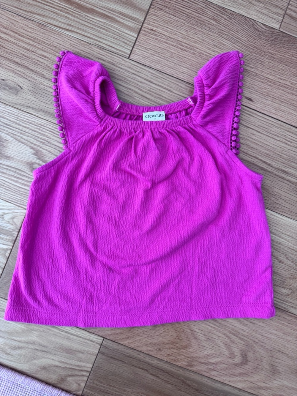 Crewcuts Hot Pink Pom-Trim Flutter Top